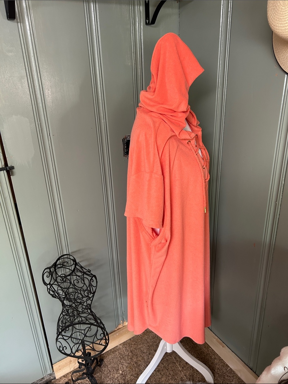 Time and Tru Coral Hooded Swim Coverup with Lace-Up Front - Picture 2 of 4